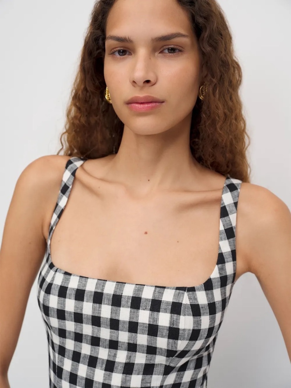 NEW Reformation Janu Midi Linen Dress Park Check Gingham | US 0 / UK 4 - Picture 5 of 15